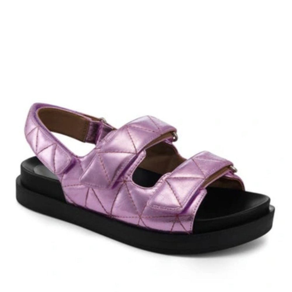 AEROSOLES Lamirca Purple Metallic Leather Quilted Sandals, size 7.5